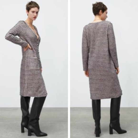 Zara Dresses & Skirts - ZARA Textured Midi Sweater Dress Cardigan BNWT